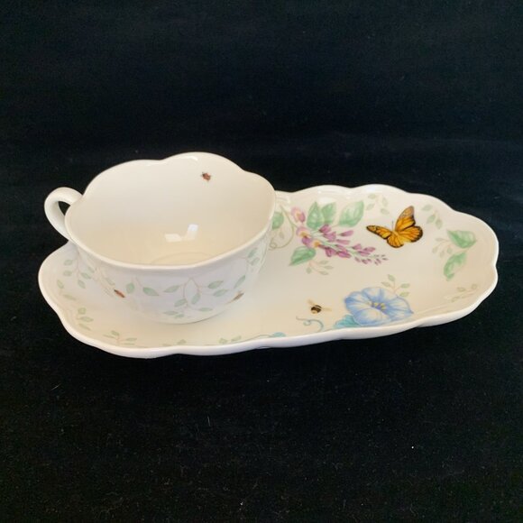 Lenox Butterfly Meadow 2 Pc Soup Mug & Sandwich Tray Set Porcelain Dishware - Picture 1 of 14